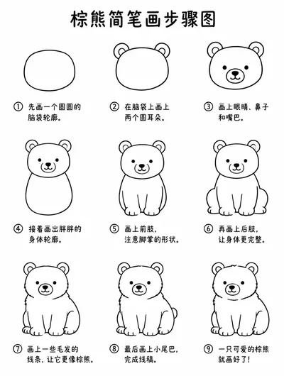 一看就会的棕熊简笔画步骤图
