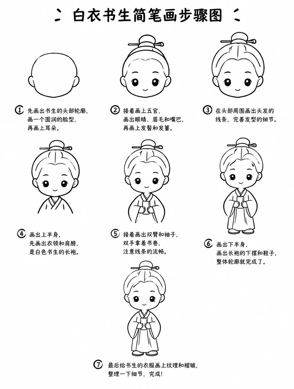 零基础也能画的简笔画白衣书生