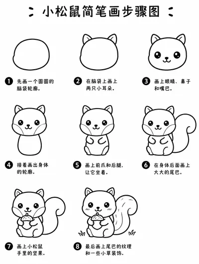 线条简笔画集萌版小松鼠