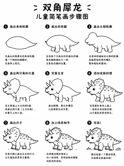 双角犀龙手绘简笔画