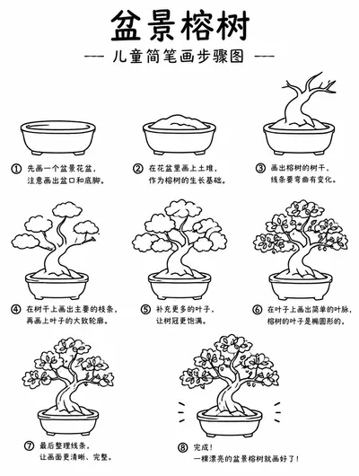 盆景榕树简笔画图片与步骤