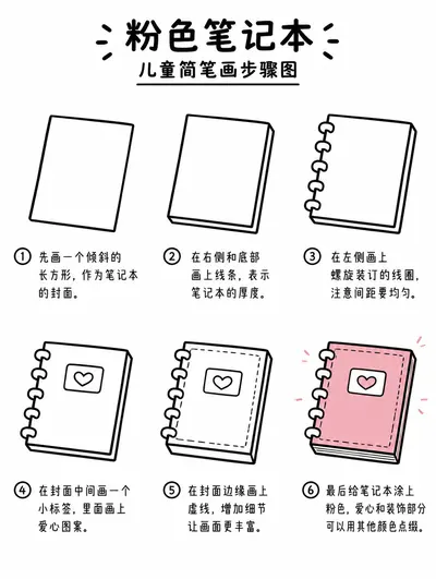 教你怎么画粉色笔记本简笔画