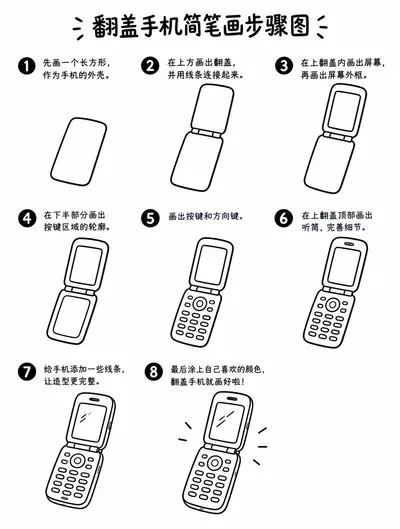 零基础也能画的翻盖手机简笔画