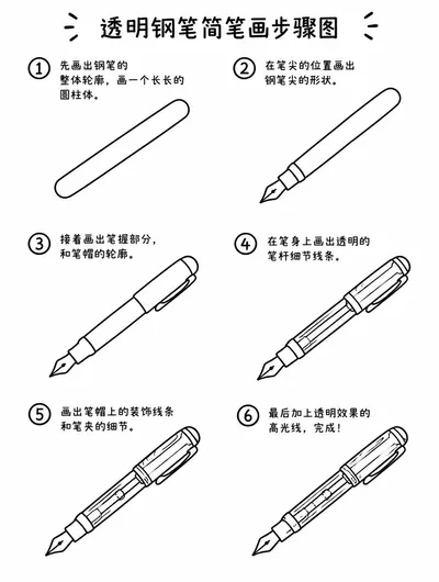 简笔画透明钢笔步骤图