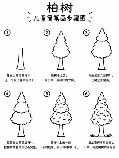 简笔画大全：六步画柏树