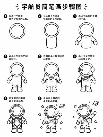 教你怎么画宇航员简笔画教程
