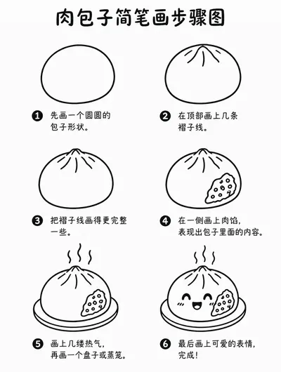 零基础也能画的肉包子简单简笔画