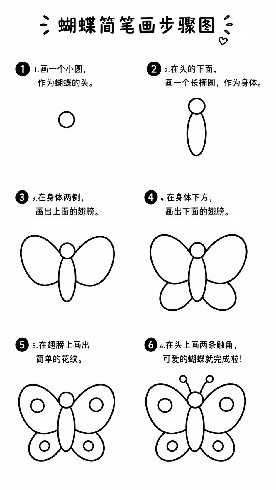 一看就会的幼儿简笔画蝴蝶步骤图