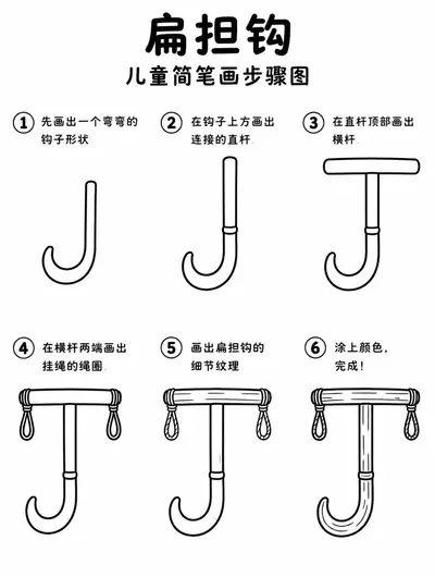 宝宝简笔画勾勒弯钩挂绳的扁担钩