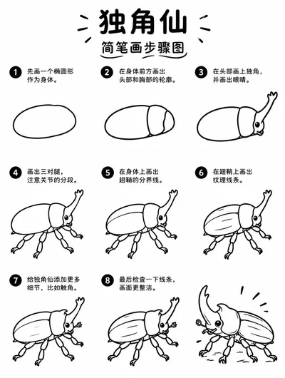 简笔画独角仙步骤图，简单易学
