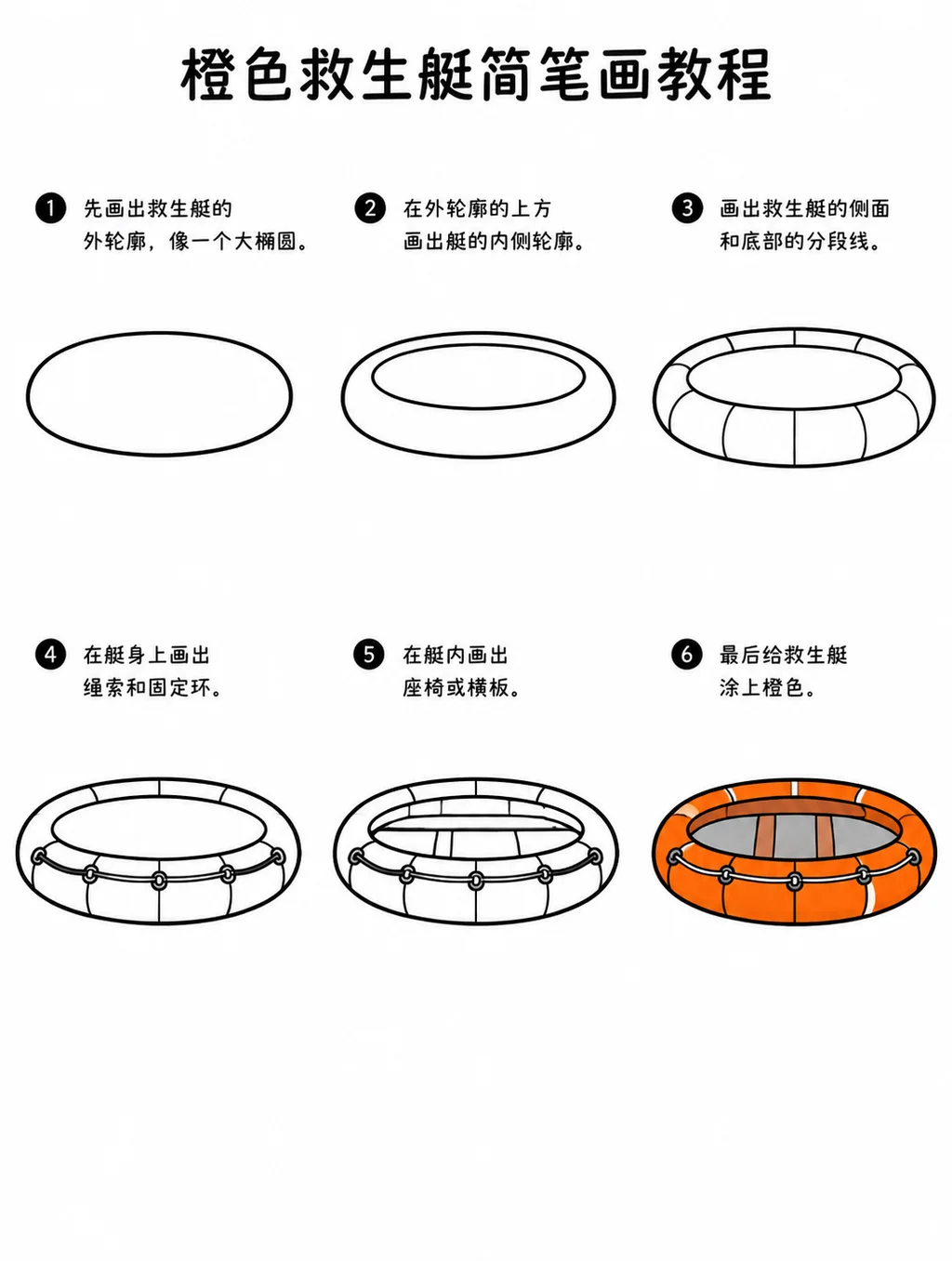 橙色救生艇简笔画素描轻松掌握