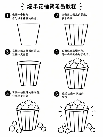 一桶爆米花怎么画？简单简笔画