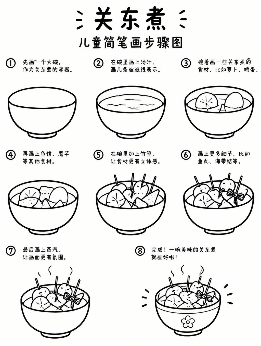 一碗热腾腾的关东煮简笔画