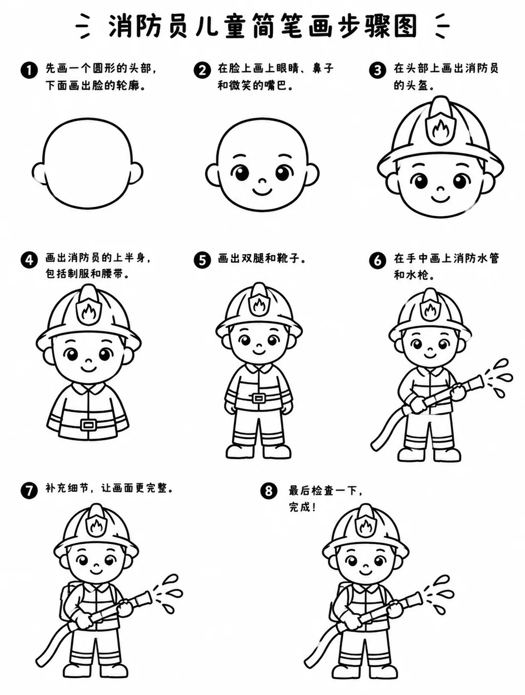 消防员简笔画步骤图教程