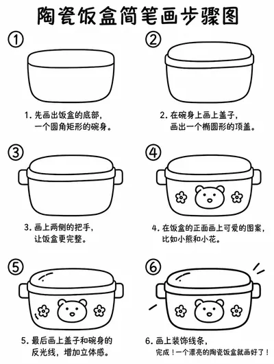 陶瓷饭盒的简笔画步骤图教程