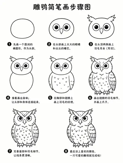 零基础也能画的雕鸮简笔画步骤图