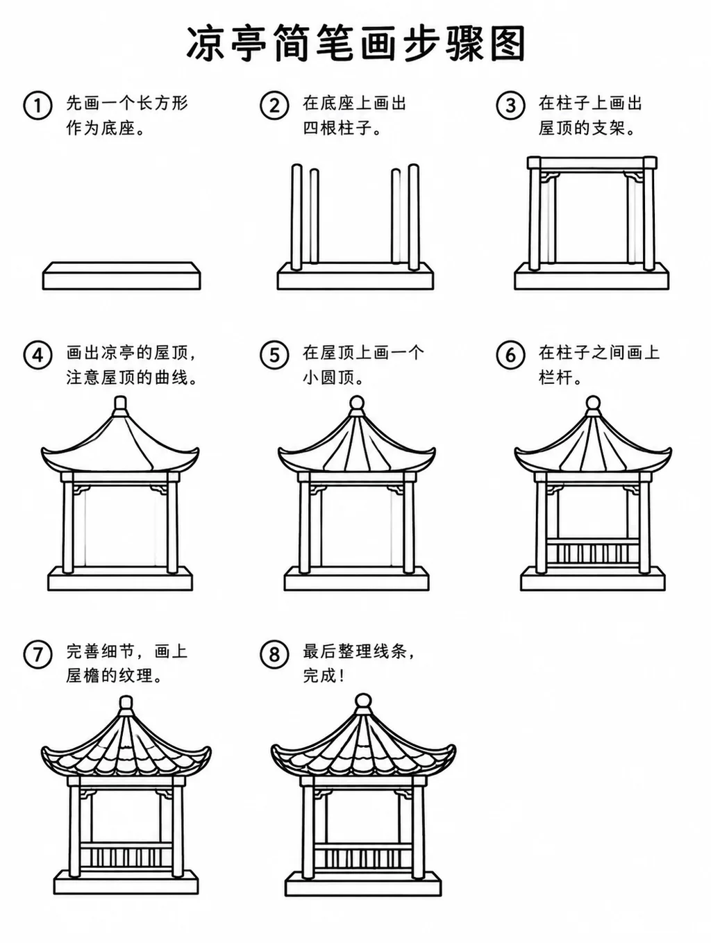 简单凉亭简笔画图片与步骤详解