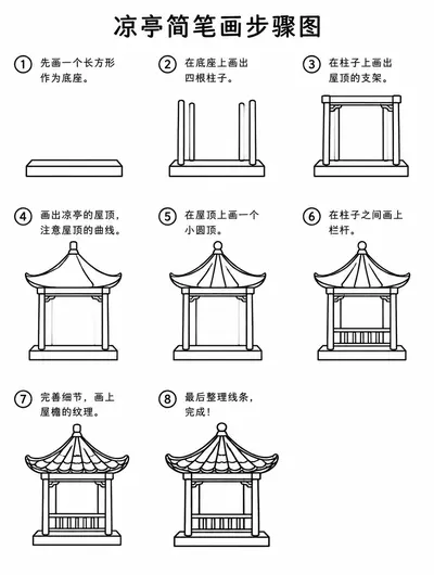 简单凉亭简笔画图片与步骤详解