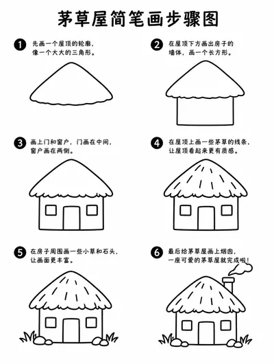 儿童简笔画教程：茅草屋画法