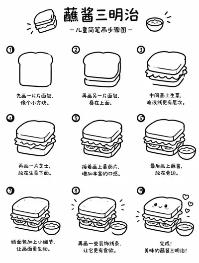 简单简笔画：蘸酱三明治怎么画