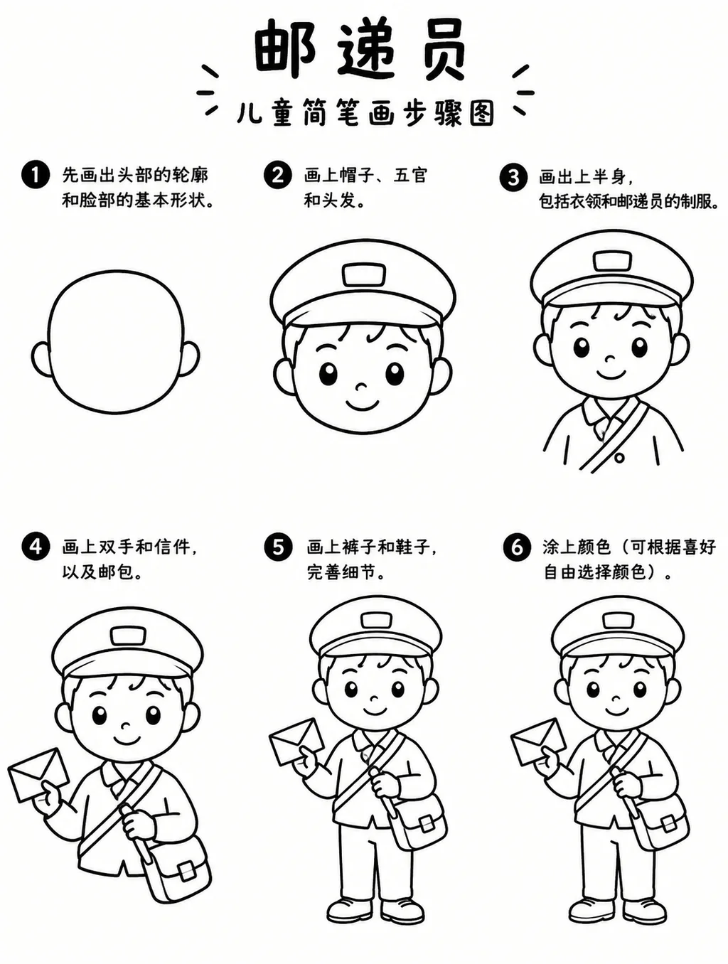 一看就会的邮递员简笔画步骤图
