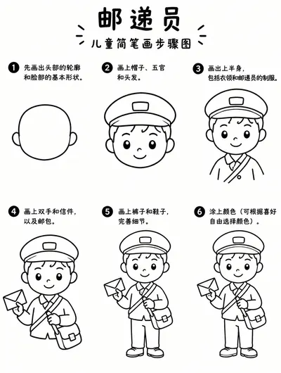 一看就会的邮递员简笔画步骤图
