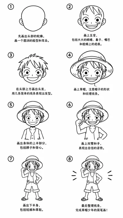 一看就会的草帽少年简笔画