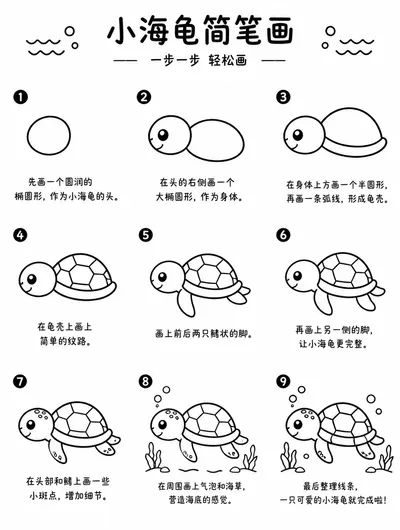 小海龟简单简笔画步骤图教程