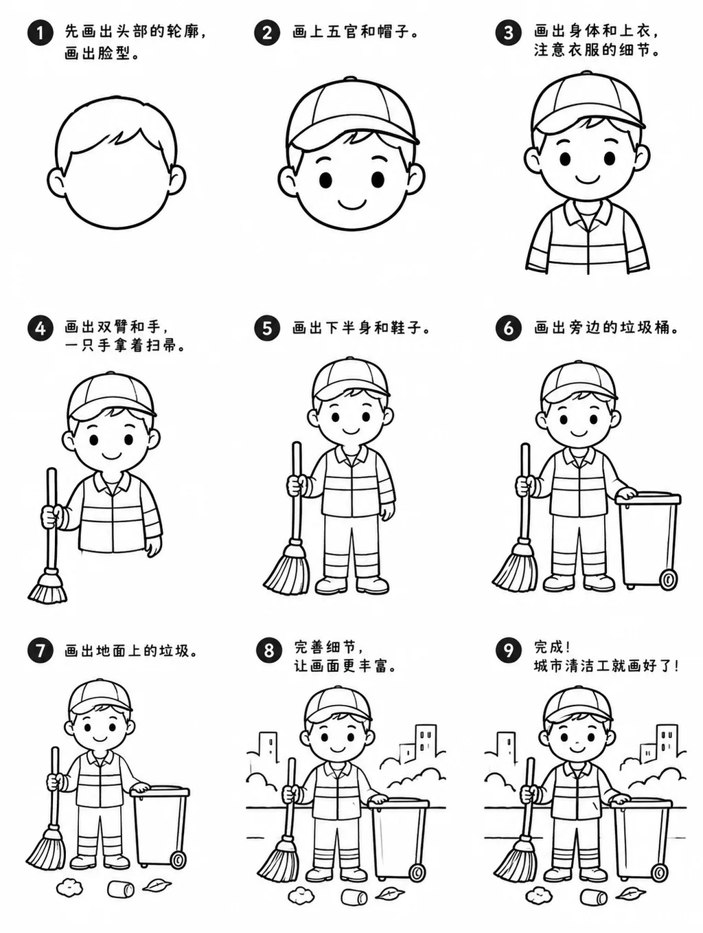幼儿简笔画：城市清洁工怎么画才简单？