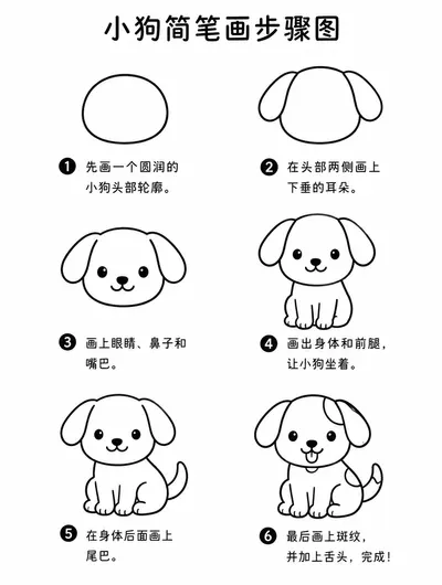 简笔画画法大全：小狗的简单步骤