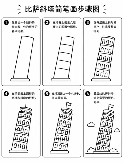 比萨斜塔怎么画才简单？
