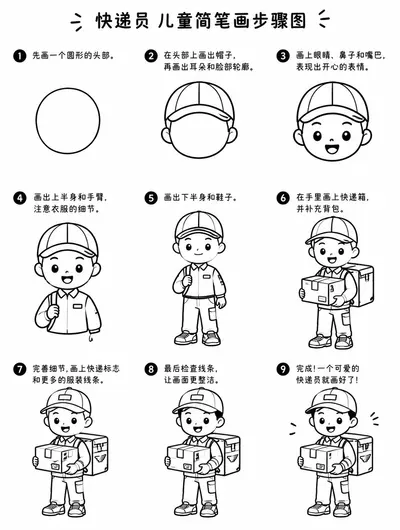 快递员简笔画图片与步骤详解