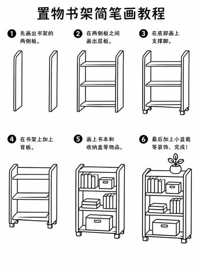 置物书架小学生简笔画 横平竖直练手课