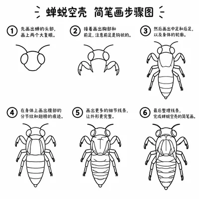 蝉蜕空壳手绘简笔画　落笔即成的空壳速写