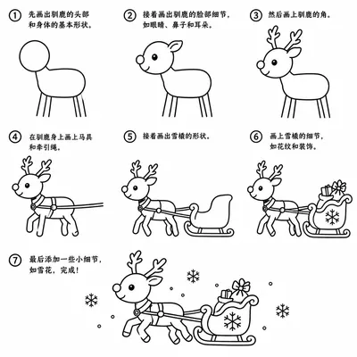 简单简笔画：卡通雪橇驯鹿怎么画