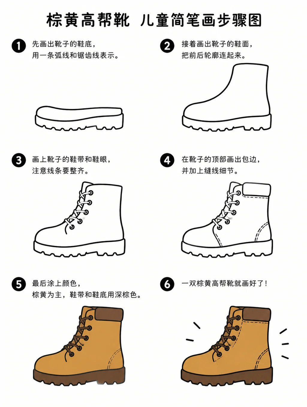 简单易学棕黄高帮靴简笔画教程
