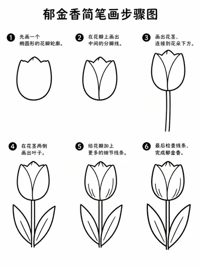 零基础也能画的郁金香简笔画步骤