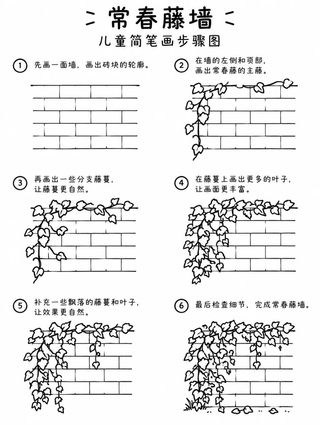 常春藤墙简笔画素描