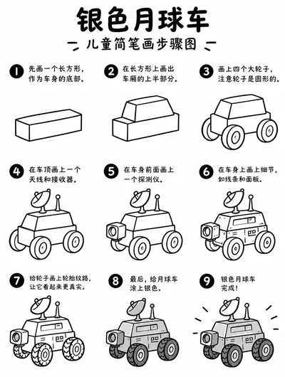 简单易学的银色月球车简笔画