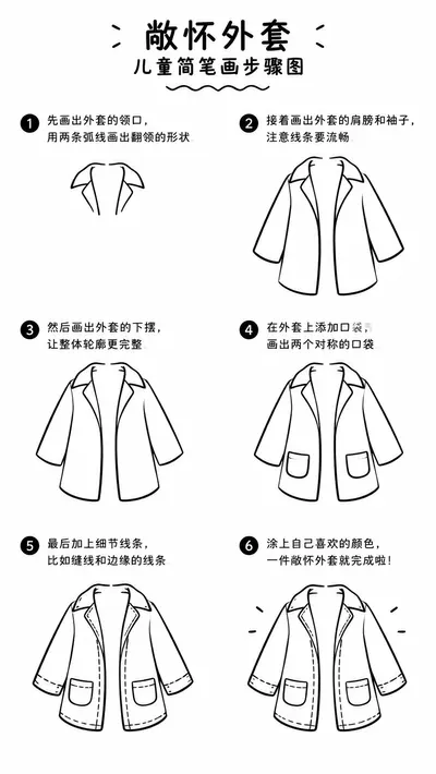 敞怀外套简笔画步骤图教程