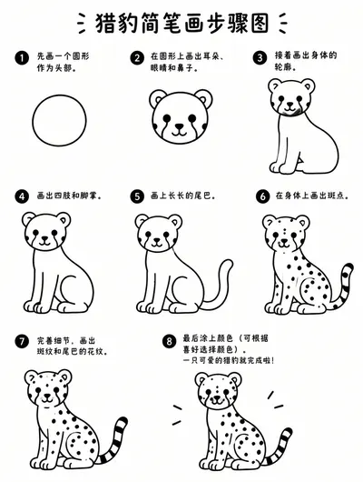 猎豹简单简笔画画法大全