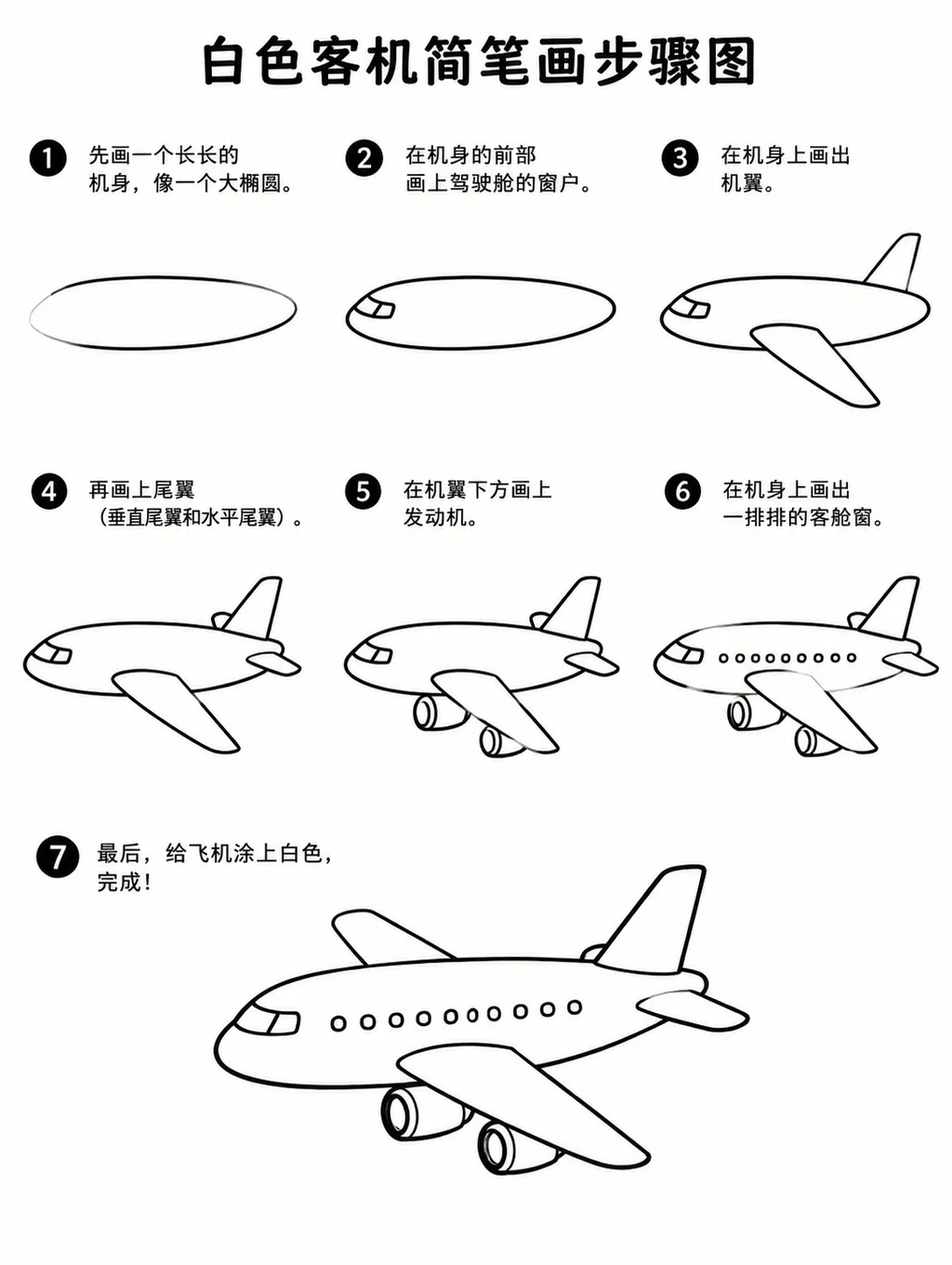 简笔画教程：白色客机怎么画