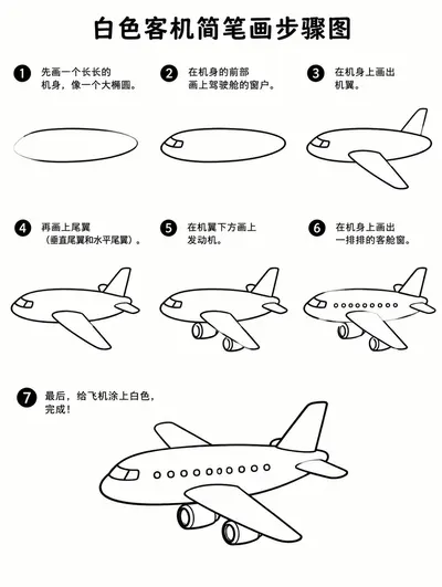 简笔画教程：白色客机怎么画