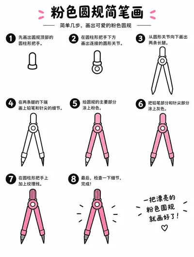 粉色圆规简笔画图片与步骤