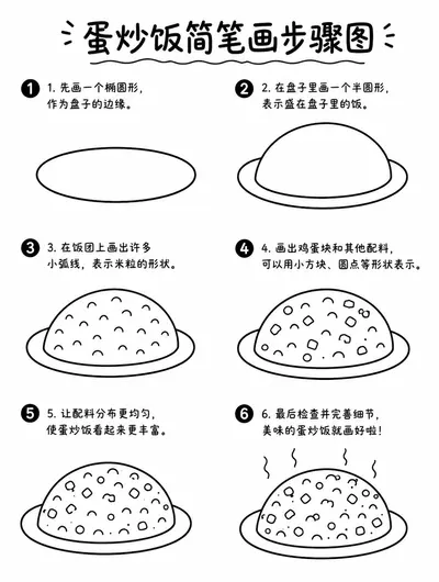 教你怎么画香气扑鼻的蛋炒饭简笔画