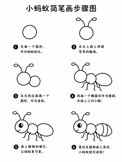 简笔画素描画小蚂蚁的软萌分步过程