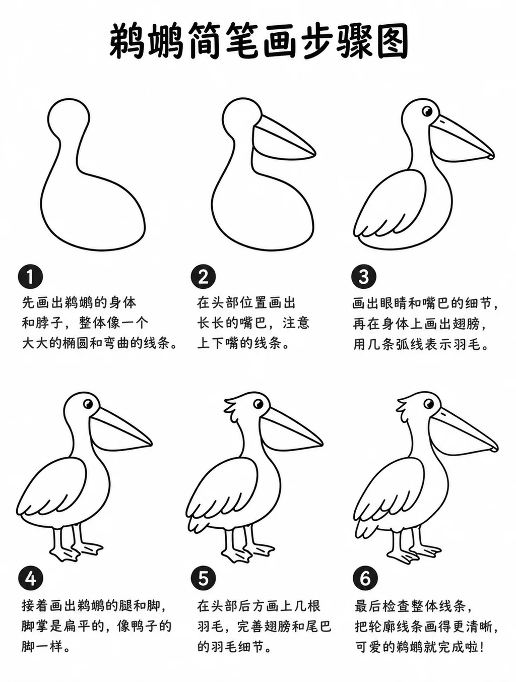简单简笔画：鹈鹕画法步骤图