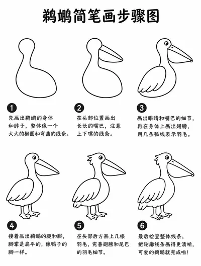 简单简笔画：鹈鹕画法步骤图