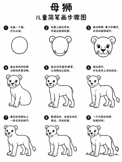 一看就会的母狮简笔画步骤图