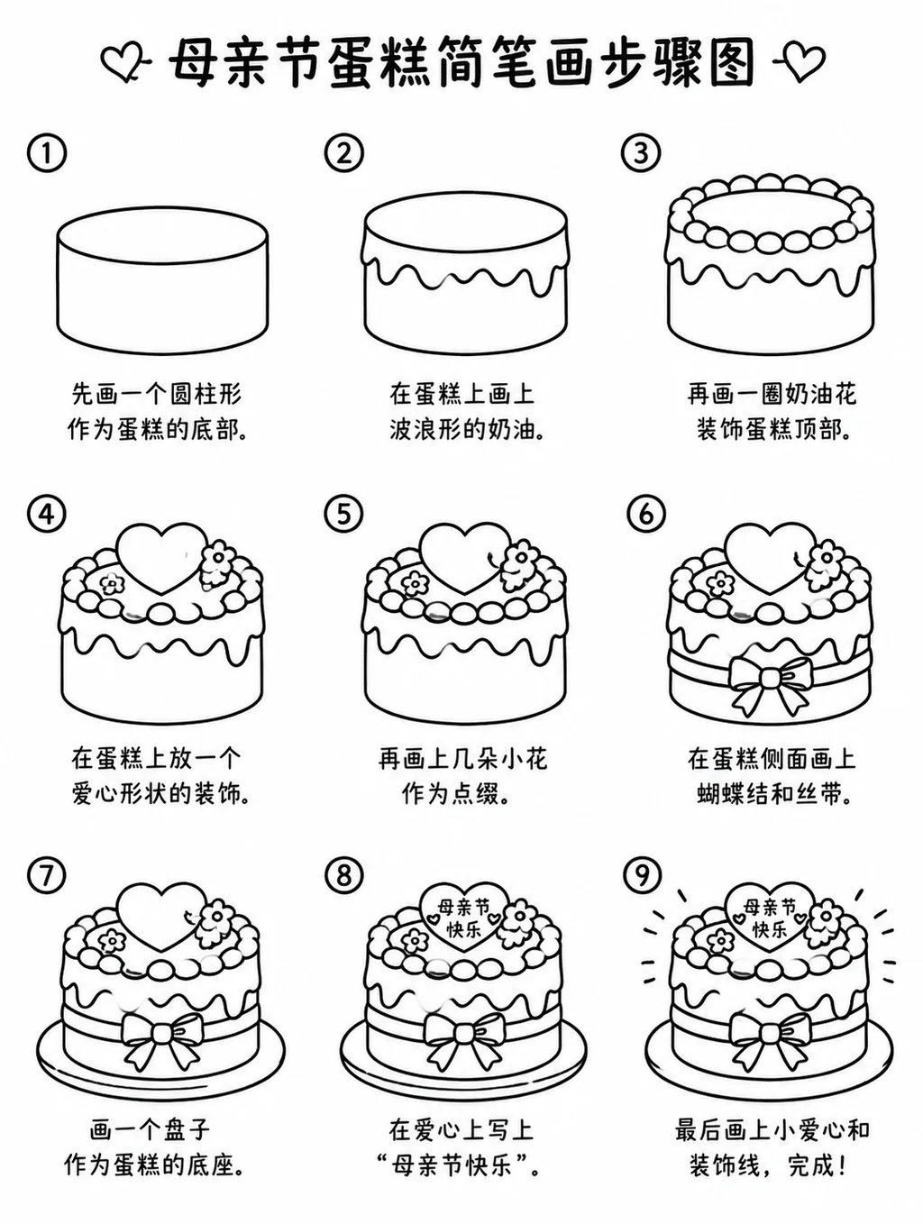 母亲节蛋糕简笔画怎么画？步骤图轻松学